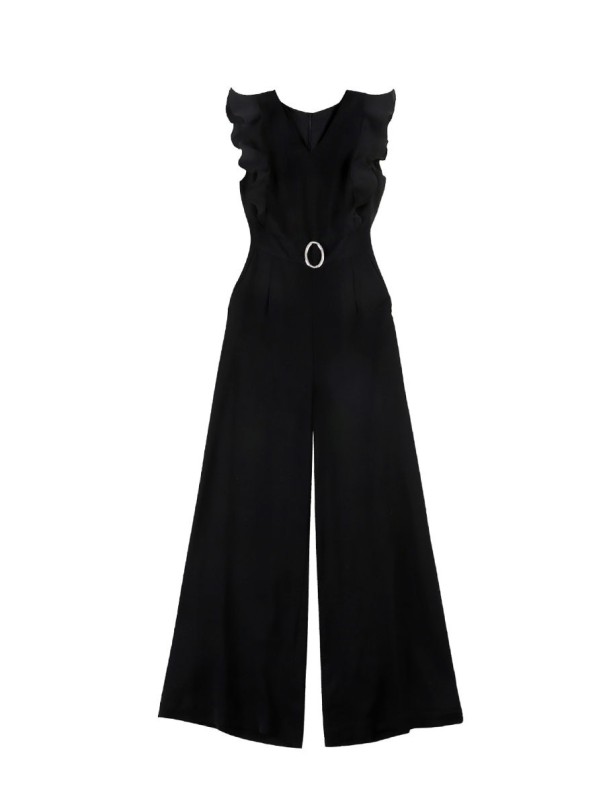 Formell jumpsuit för kvinnor med volanger och bälte