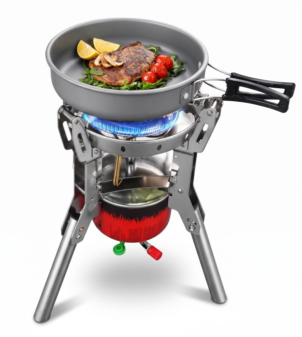 Fornello a gas pieghevole per campeggio con accensione elettronica Potenza 4360 W Acciaio inossidabile e lega di alluminio Per cucinare in natura e in campeggio 1