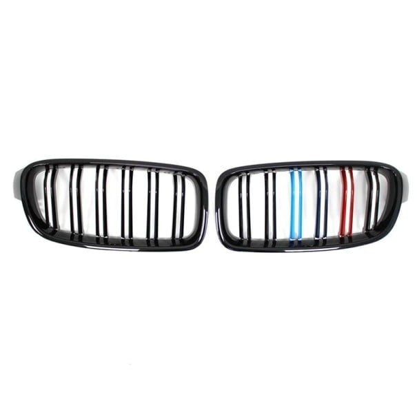 Forreste kølergrill til BMW 3 F30 F31 F35 2011–2018 Sæt med 2 gitter i sort blank finish med farvede lameller sportsligt udseende 1