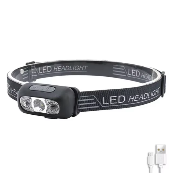 Forte lampada frontale LED 350 lm Sensore di movimento IPX4 Ricarica USB Batteria 450mAh Cinturino elastico Lampada frontale 3,5 x 7 cm Outdoor 1