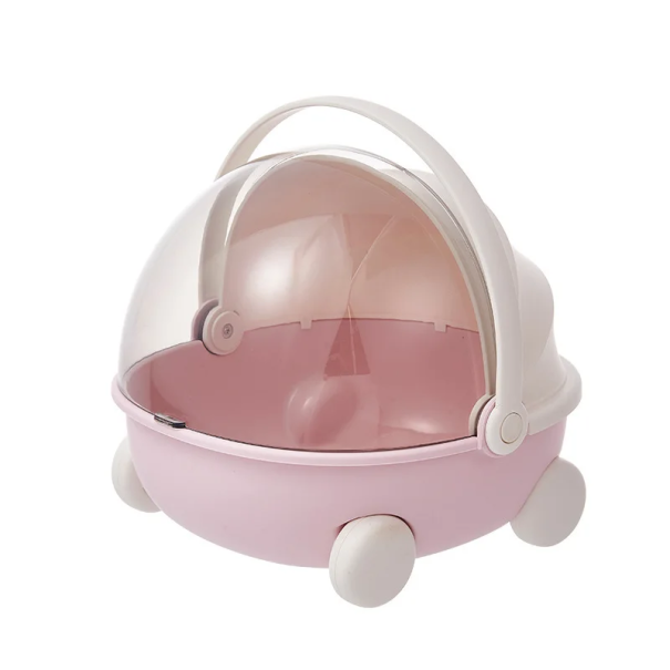 Förvaringsbox för dockor 35 x 20 x 25 cm Stilig barnvagn med hjul Plastväska med handtag Bärbar leksaksorganisatör rosa