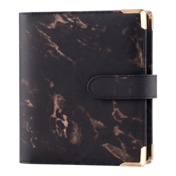 Fotoalbum im Marmor-Stil 25 Wechselblätter mit 4 Taschen 23,3 x 18 cm PU-Leder Metallene Ecken Für Fotokarten und Fotos schwarz