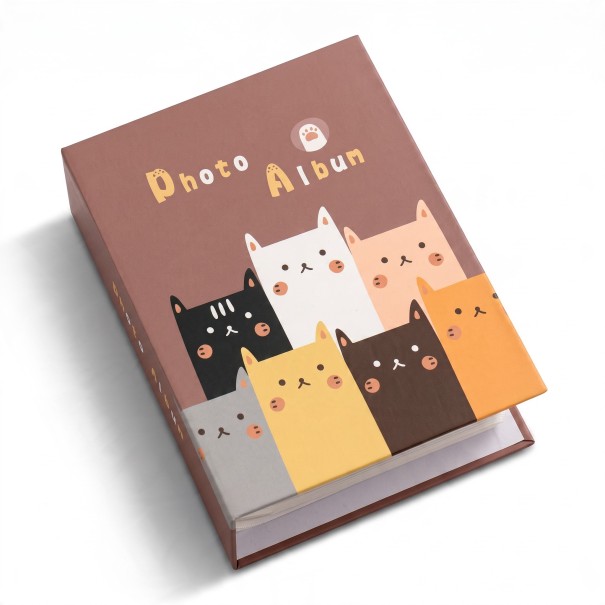 Fotoalbum til 100 fotos med kattemotiv Størrelse 16,5 x 12,5 x 5 cm Fast PVC-cover Brun Til familiefotos og som gave til børn 1