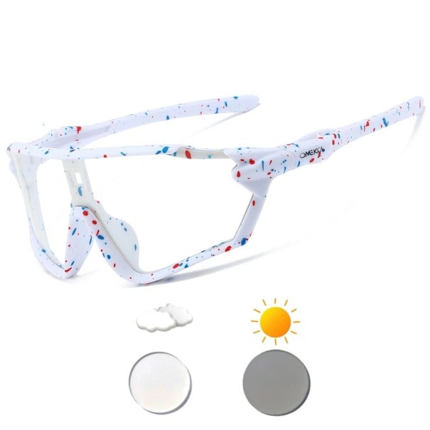 Fotochromatické cyklistické brýle UV400 154 mm PC čočky Barevné obroučky MTB běžecké sportovní sluneční brýle bílá