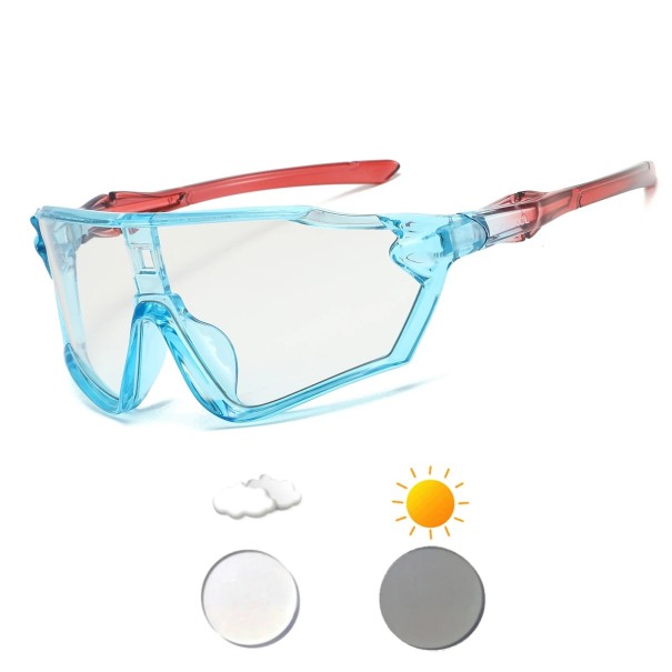 Fotochromatische Radbrille UV400 154 mm PC Linsen Bunte Rahmen MTB Lauf Sport Sonnenbrille rot