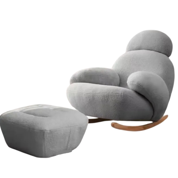 Fotoliu suspendat cu suport pentru picioare și suport pentru cap, design rotunjit, dimensiuni 75 x 98 x 88 cm, perne moi, pentru living și zonă de relaxare gri