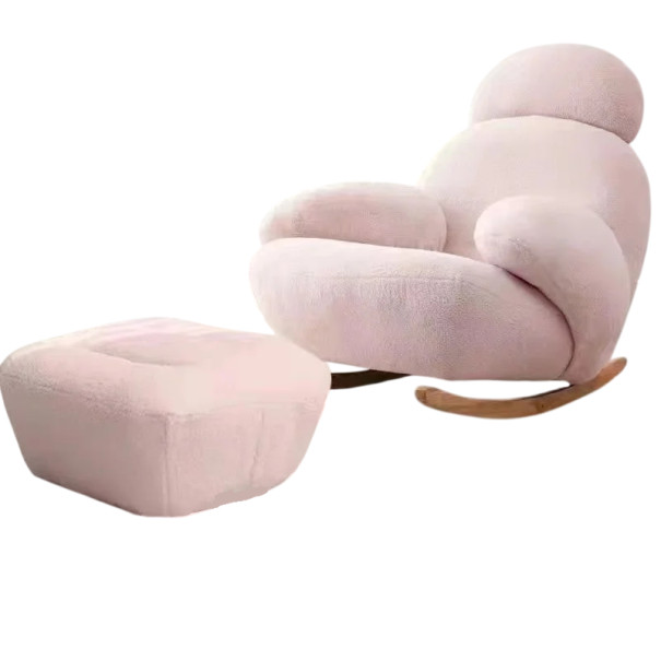 Fotoliu suspendat cu suport pentru picioare și suport pentru cap, design rotunjit, dimensiuni 75 x 98 x 88 cm, perne moi, pentru living și zonă de relaxare roz