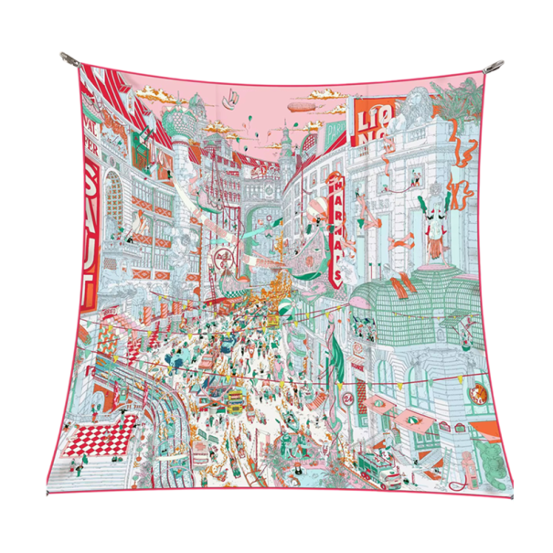 Foulard carré d'atelier Rue Française Tendance mode féminine Foulard multifonctionnel pour la tête, le cou et le corps Design élégant rose