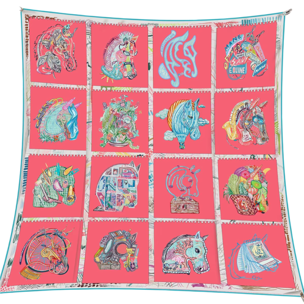 Foulard carré de galerie Motif de cheval moderne Foulard multifonctionnel pour femme à porter sur la tête, le cou et le corps Tendance mode rose