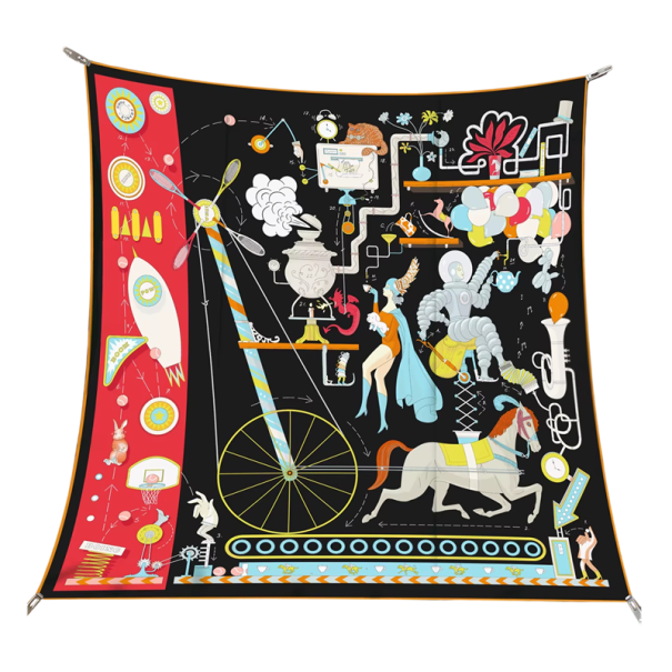 Foulard carré féminin ludique Multifonction Mode française Foulard pour la tête cou cheveux corps Tendance mode Quatre saisons noir