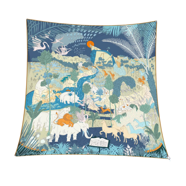 Foulard carré jungle animale ludique Tendance mode femme Foulard multifonctionnel pour la tête, le cou et le corps Accessoire stylé bleu