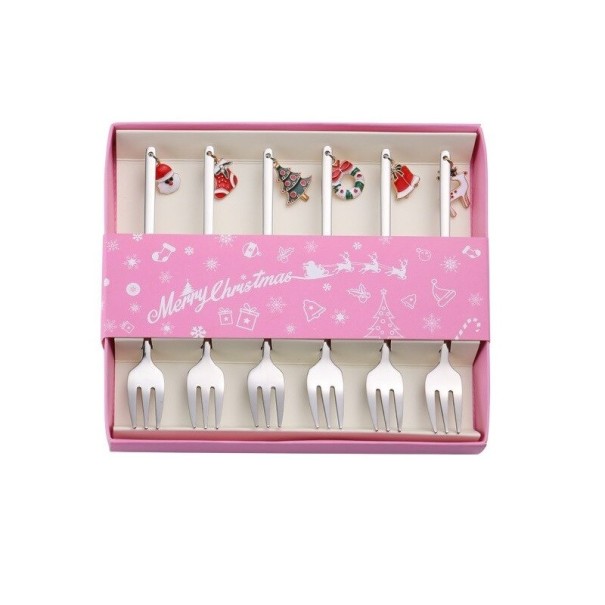 Fourchettes de Noël dans une boîte cadeau 6 pcs argenté