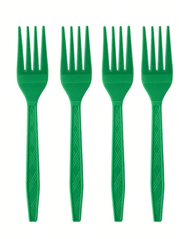 Fourchettes en plastique jetables pour les fêtes, couverts de table pour anniversaires, catering, desserts, fruits, couverts en plastique vert