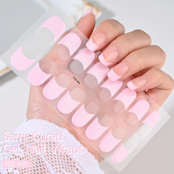 French UV Semi-Prepared Gel Nail Foils 16 pcs White or Pink Colour LED Curing Strips for Nail Extensions pink