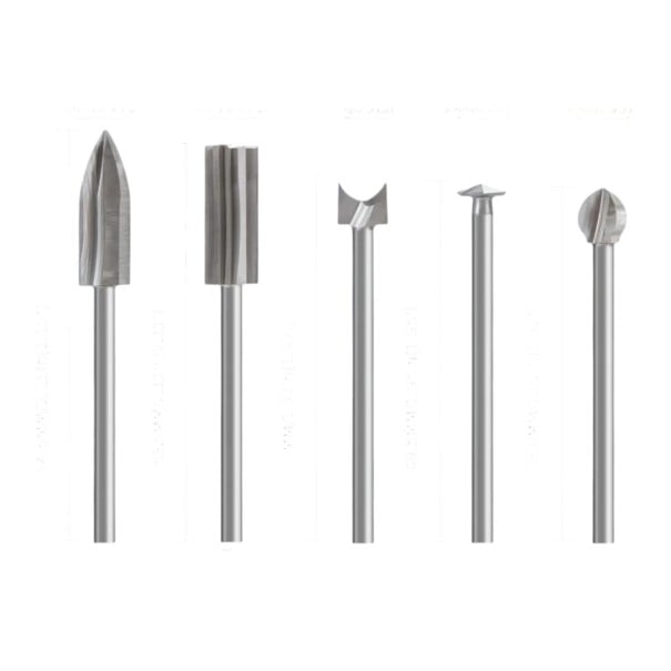 Freze de sculptură pentru lemn 5 buc Stopka 3 mm Cinci forme de cap 7 până la 8 mm Argintii Accesorii pentru microbrusca Pentru gravare și sculptură 1