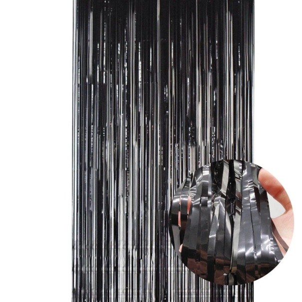 Fringe Curtain Party Decoration 1 × 2 m Black Wall Hanging Decoration for Birthday Celebration Party Photo Booth 1