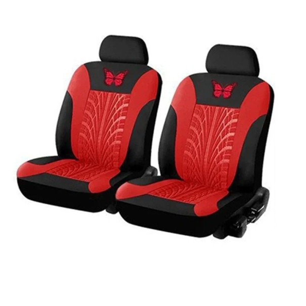 Front Seat Cover Set 2 pcs Tyre Print with Butterfly Protective Covers for Car Seats Polyester Stylish Pattern Easy Maintenance red