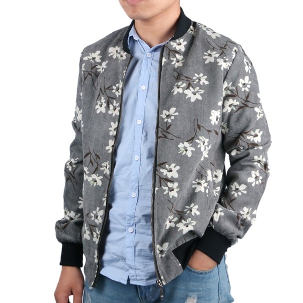 Frühlingsjacke für Herren mit Blumen – Grau XS