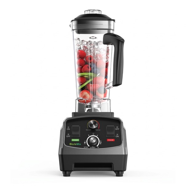 Frullatore da tavolo BioloMix 2200 W 3 HP con timer e regolazione della velocità Contenitore 2 l senza BPA Nero Per smoothie e tritatura del ghiaccio 1