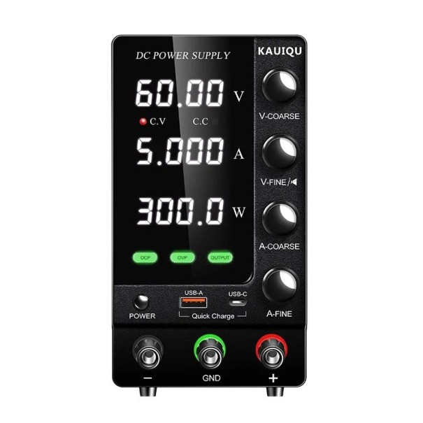 Fuente de alimentación de laboratorio 60 V 5 A 300 W OCP OVP USB-A USB-C Pantalla LED Interruptor de salida Carga LiFePO4 Detección de sobrecorriente 1