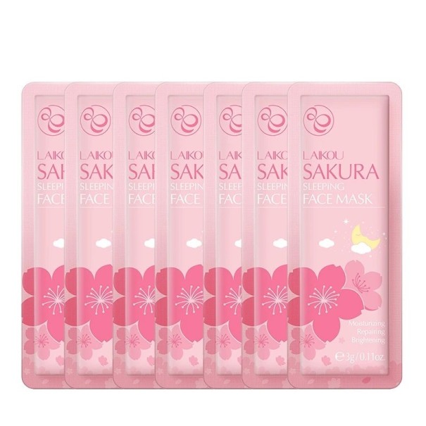 Fugtgivende ansigtsmaske med sakura-ekstrakt Lysnende sakura-sovemaske Genopbyggende ansigtsmaske 3 g 7 stk. 1