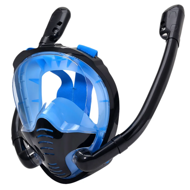 Full Face Snorkelling Mask L/XL with 2 Snorkels, Air Valve, Action Camera Mount and Earplugs blue