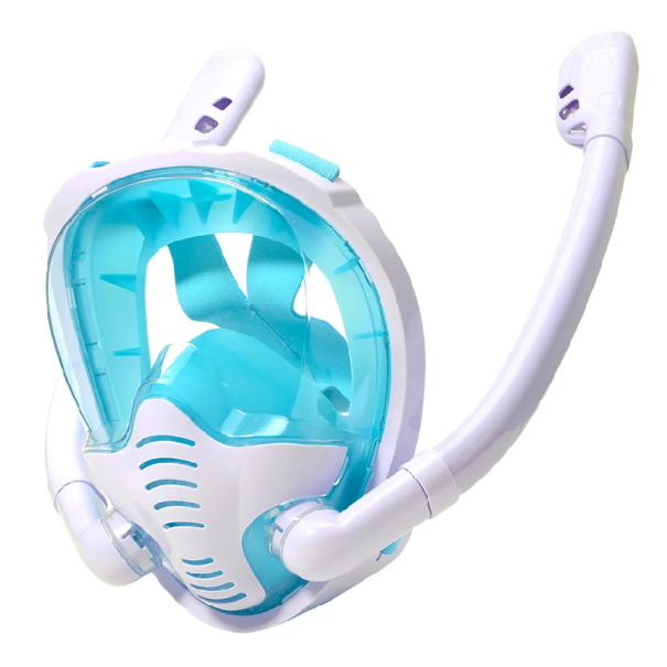 Full Face Snorkelling Mask L/XL with Double Snorkel, Water Ingress Valve, Camera Mount and Earplugs green