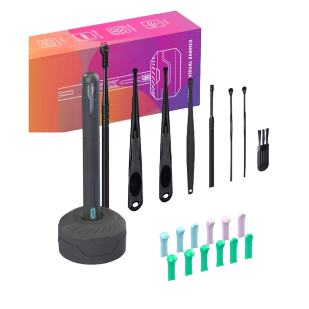 Fülvizsgáló és -tisztító otoszkóp tartozékokkal Fültisztító endoszkópos kamera Smart Visual Ear Cleaning Stick fekete