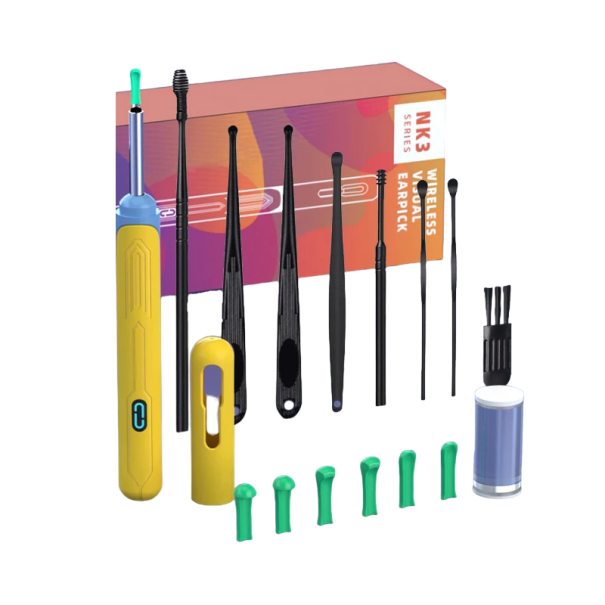 Fülvizsgáló és -tisztító otoszkóp tartozékokkal Fültisztító endoszkópos kamera Smart Visual Ear Cleaning Stick sárga