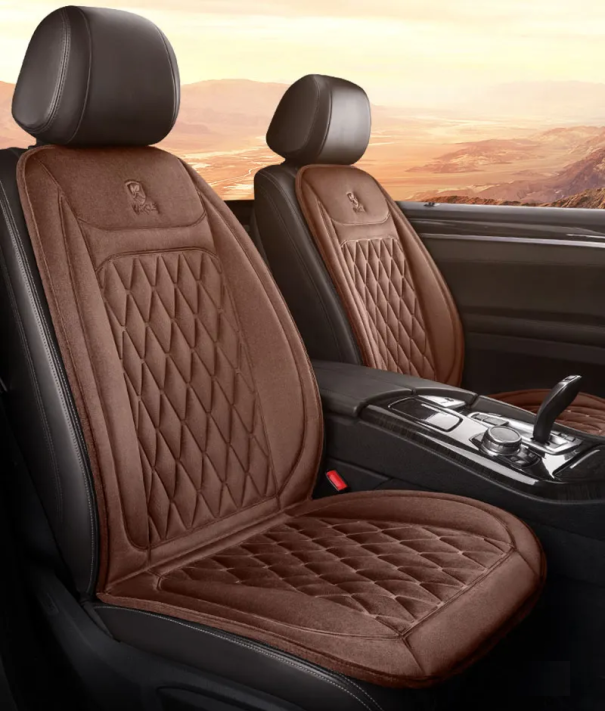 Funda de asiento con calefacción Funda de asiento de coche con calefacción de franela de 12 a 24 V marrón