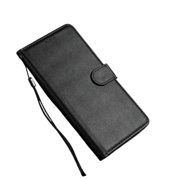 Funda de cuero magnética tipo flip para iPhone 17 de PU con compartimento para tarjetas, soporte y correa de mano negro