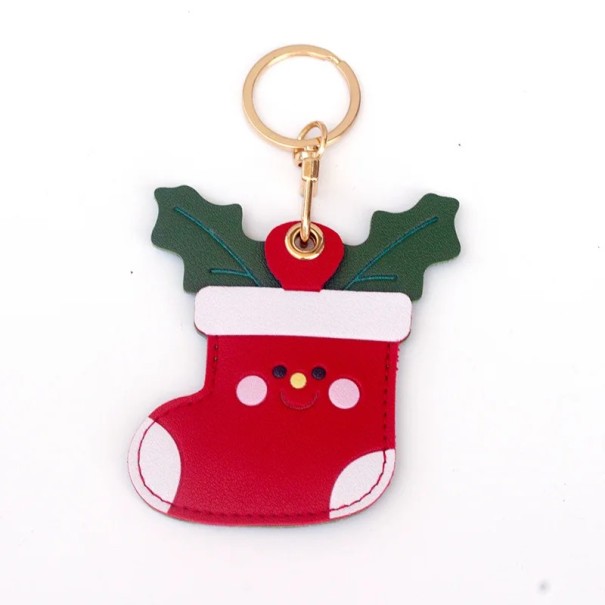 Funda de cuero para Apple AirTag en forma de calcetín navideño Funda protectora contra arañazos con anillo para llaves Funda navideña estilosa para el rastreador GPS Air Tag 1