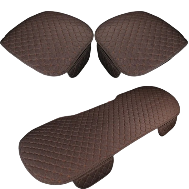 Funda de lino para asiento trasero y delantero de coche Funda para asiento de coche Cojín para asiento de coche 3 uds Tamaño universal marrón