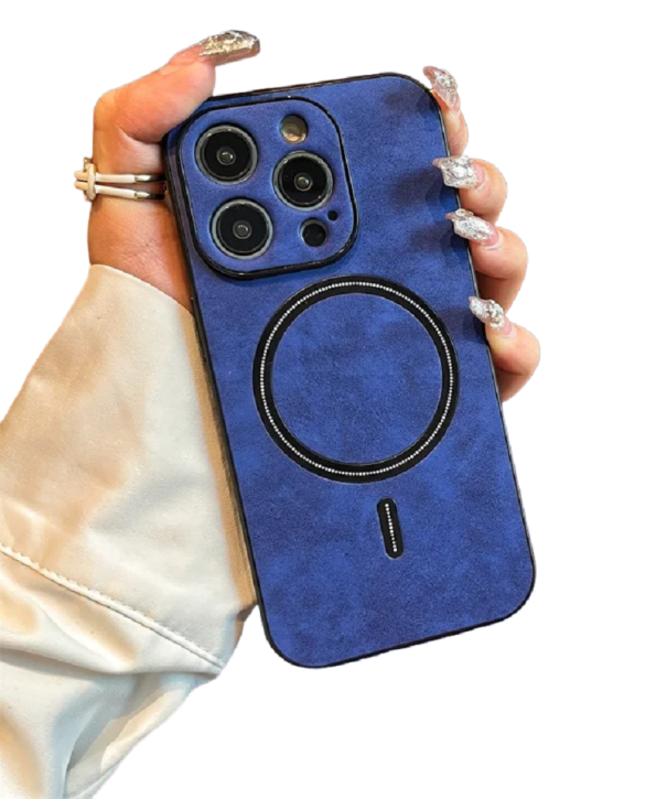 Funda de piel con soporte MagSafe para iPhone 15 Pro Max azul
