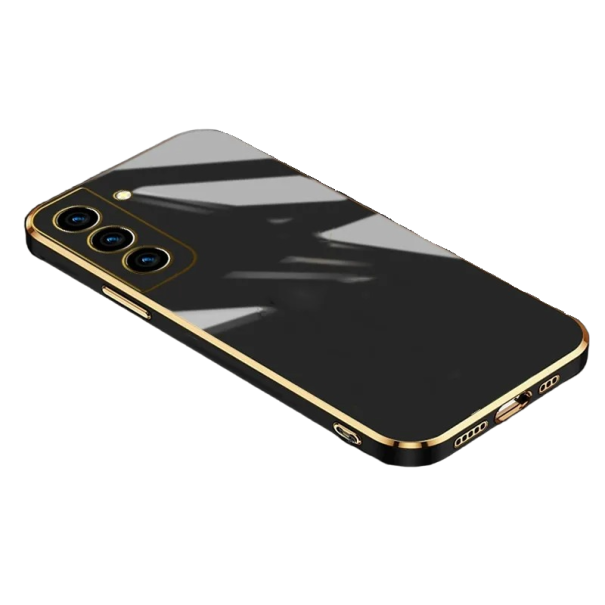 Funda de silicona con borde dorado para Samsung Galaxy S22 Ultra negro