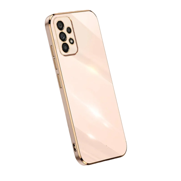 Funda de silicona con bordes dorados para Samsung Galaxy A14 5G rosa