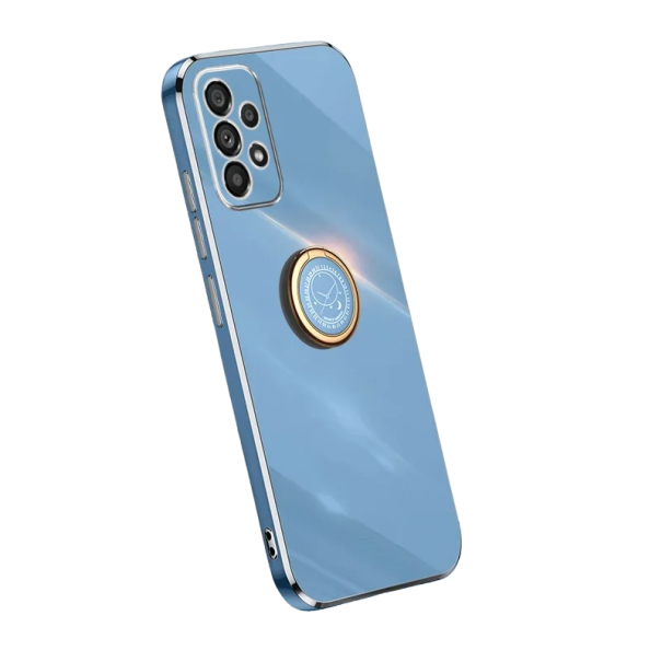 Funda de silicona con bordes dorados y soporte para Samsung Galaxy A04e azul