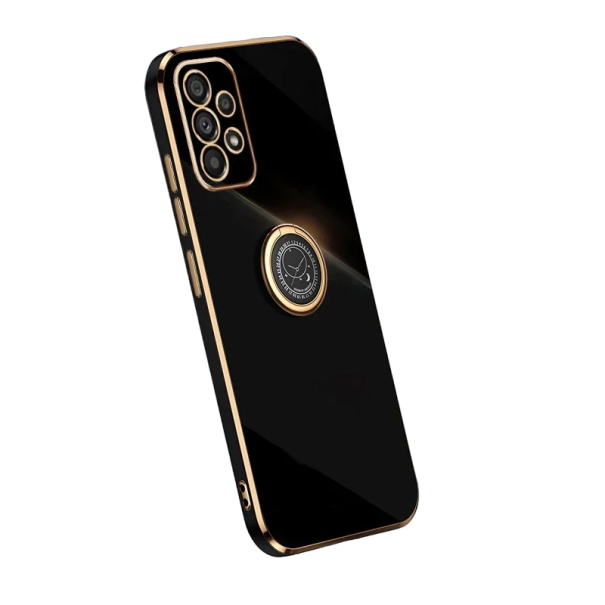 Funda de silicona con bordes dorados y soporte para Samsung Galaxy A23 5G negro