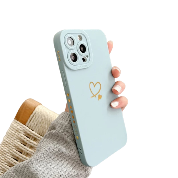 Funda de silicona con corazón para iPhone 15 Pro Max azul claro