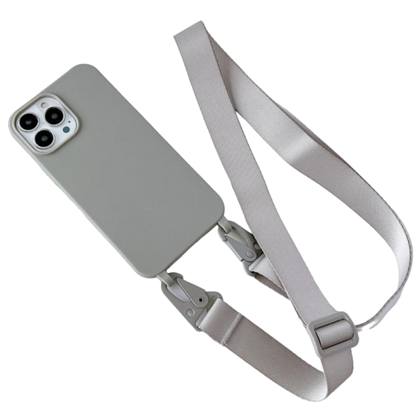 Funda de silicona mate con correa para iPhone 15 Pro gris