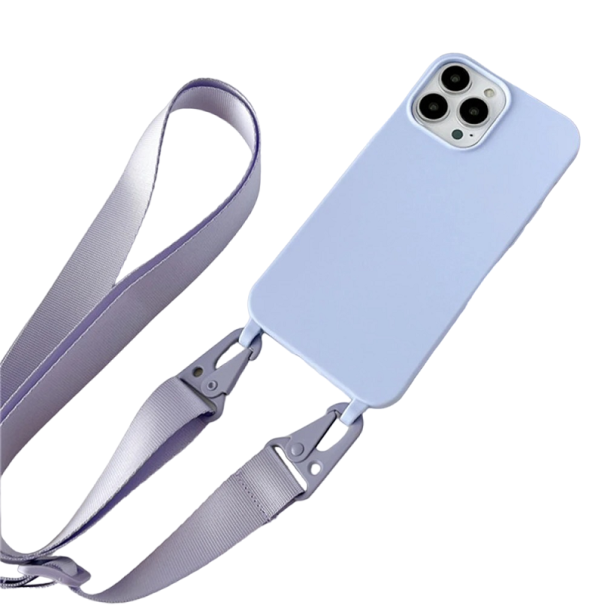 Funda de silicona mate con correa para iPhone 15 Pro morado