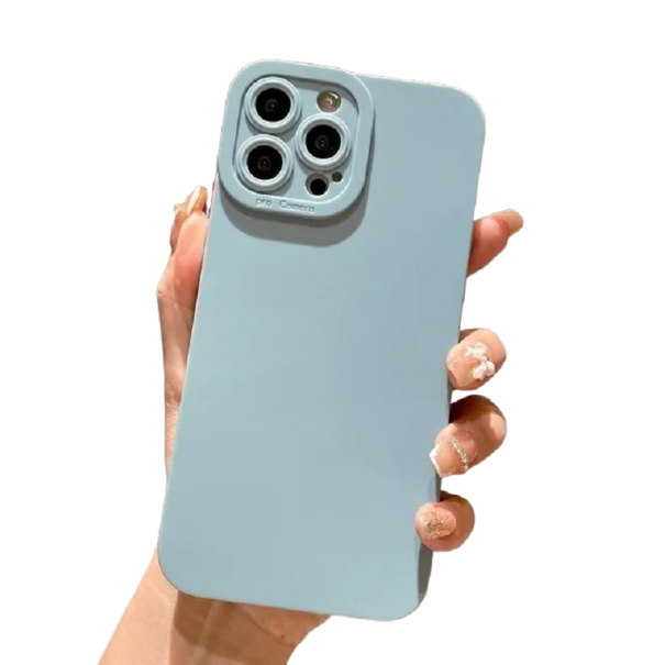 Funda de silicona mate con protección de lente para iPhone 15 Plus azul claro