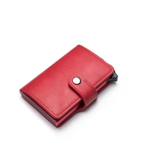 Funda de viaje para tarjetas y documentos con caja y funda de cuero PU Cinta de botón a presión Bolsillo interior Dimensiones 9,5 x 6,5 x rojo