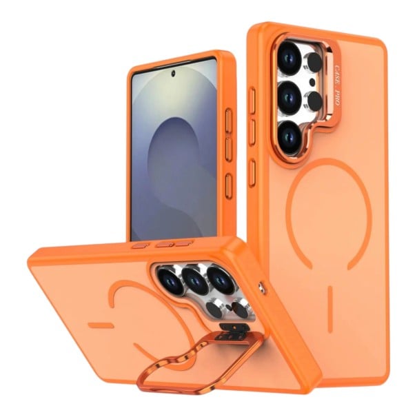 Funda Magnética para Samsung Galaxy A15 5G Resistente Soporte Plegable del Marco de la Cámara Soporte de Carga Inalámbrica Funda para Móvil naranja