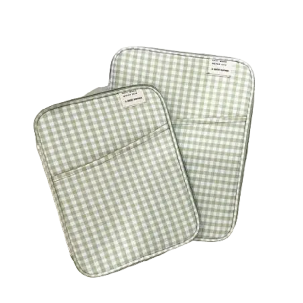 Funda para MacBook y iPad a cuadros con bolsillo lateral de 14 pulgadas, 35 x 26 cm verde
