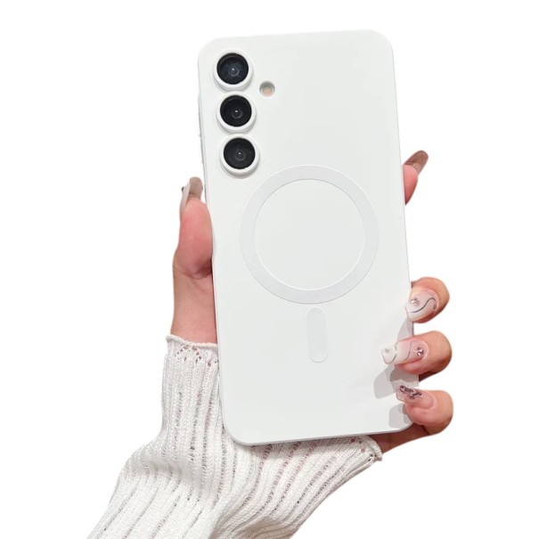 Funda para Samsung Galaxy A25 Cristales protectores para la cámara Anillo magnético Botones cubiertos Funda resistente para móvil para soporte magnético blanco