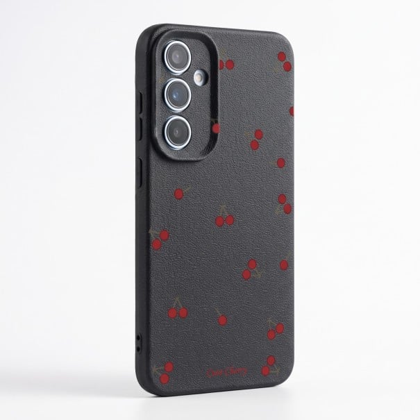 Funda para Samsung Galaxy S24+ con diseño de cerezas Funda de silicona con protección para la cámara Funda protectora para móvil negro