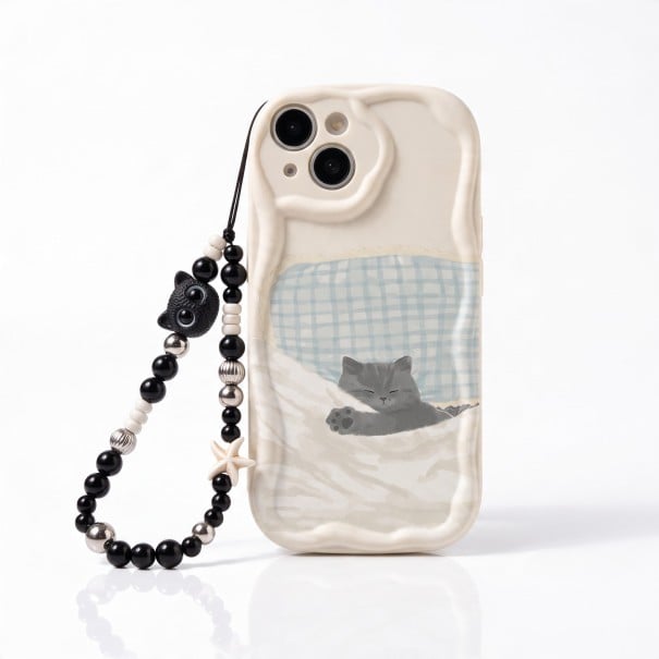 Funda para Samsung Galaxy S25 Ultra con motivo de gatos Negros Cadena de mano Silicona y acrílico Funda con gatos 2