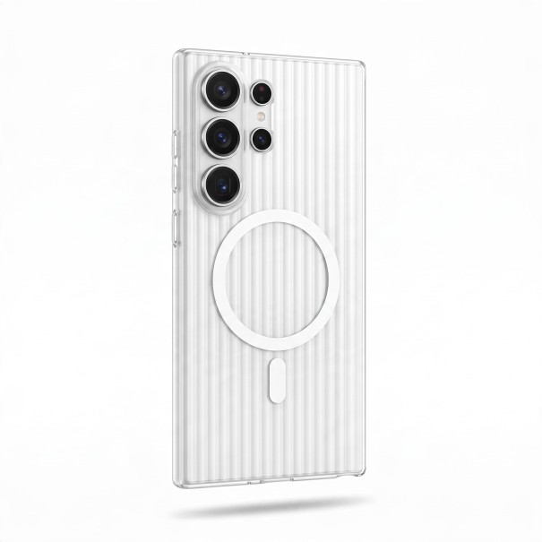 Funda para Samsung Galaxy S26 Ultra 3D Rayas Soporte de carga magnética Funda mate Protección de la cámara y botones blanco