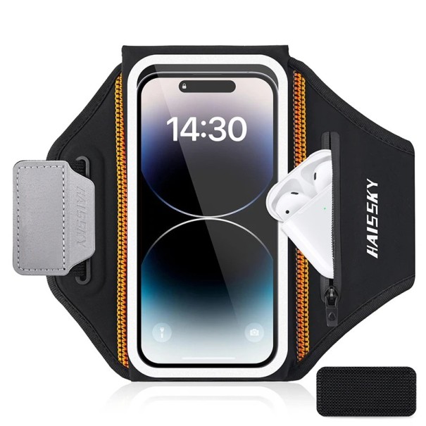 Funda para teléfono para correr con bolsillo con cremallera y auriculares con elementos reflectantes, soporte deportivo para el brazo para correr 1